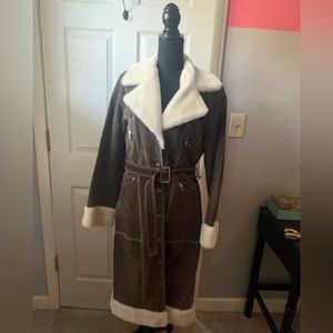 Brown Suede Full Length Coat